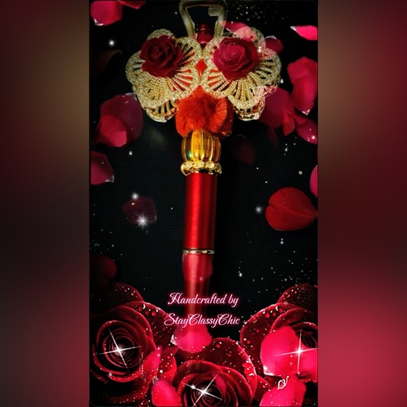 Red and Gold Decorative Rose Basket Pen - Picture 3 of 6